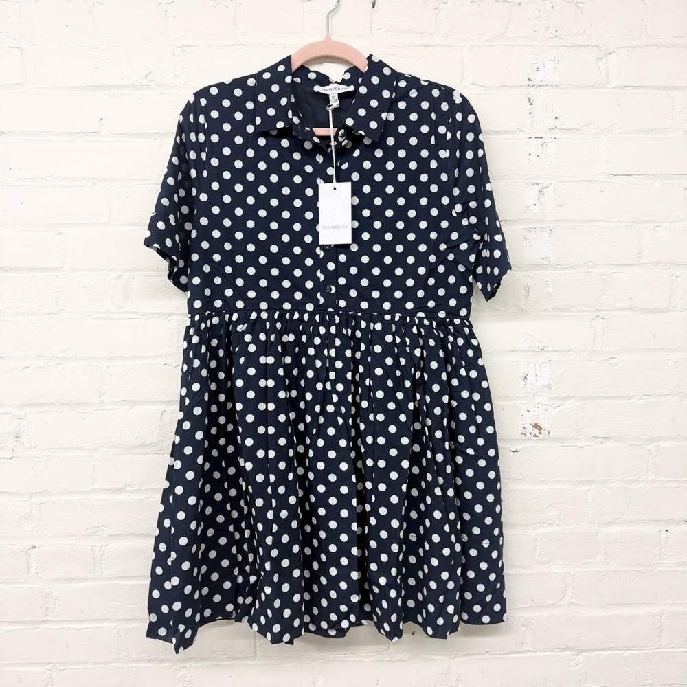 NWT Prosperina Piper Polka Dot Navy Cotton Mini Dress XS - Picture 2 of 4